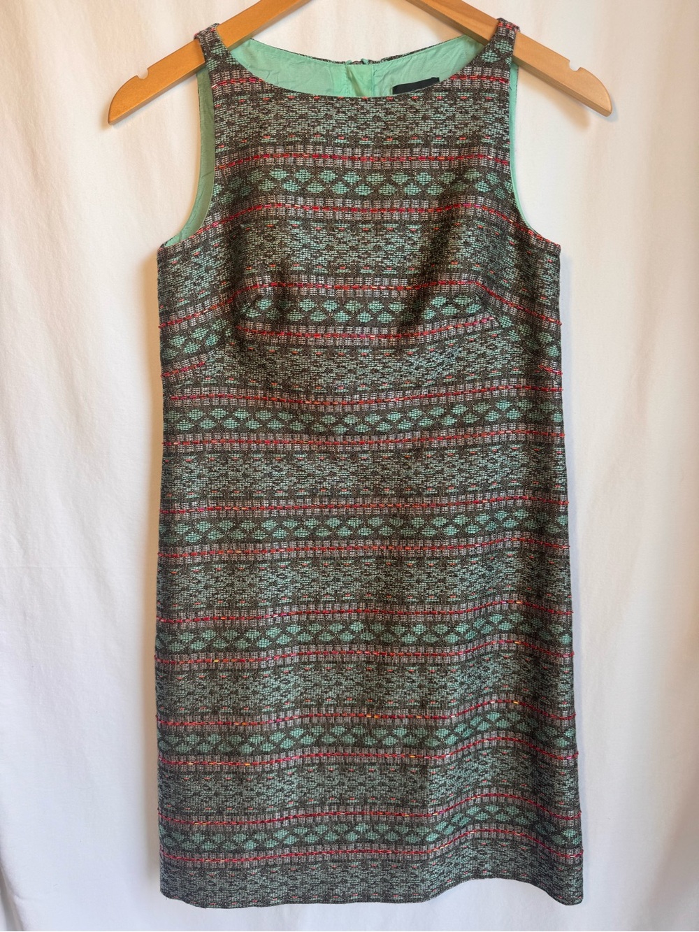 Adrianna Papell Beaded Jacquard Shift Dress Geometric Sleeveless Size 0